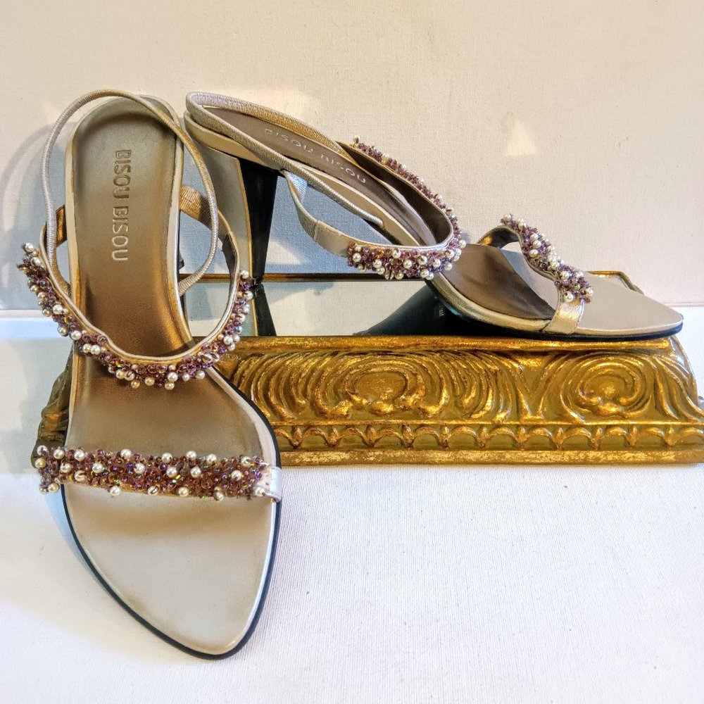 Bisou Bisou Strappy Pearl Lavender Beaded Sandals FREE w/ $25 Purchase